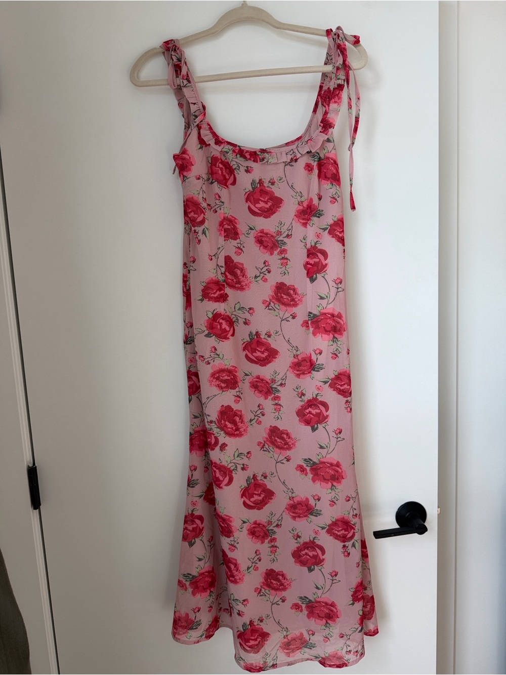 Love + Harmony Pink Floral Ruffle Neck Maxi Dress